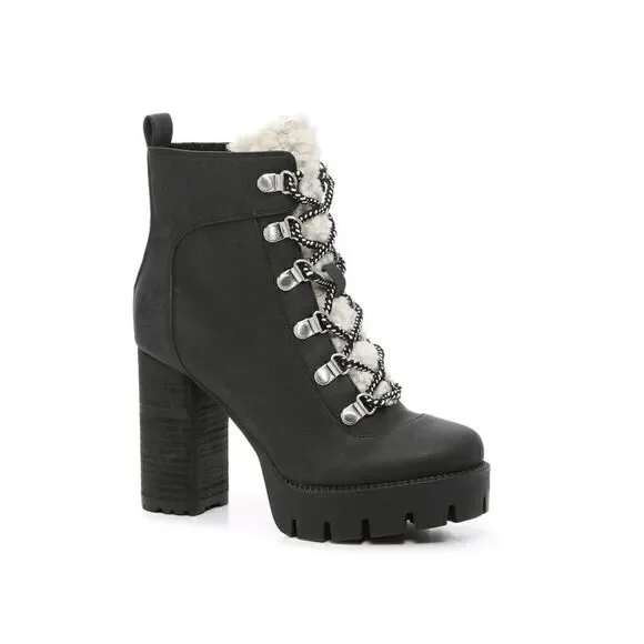 CHARLES BY CHARLES DAVID WEARY FAUX NUBUCK AND FAUX-FUR PLATFORM ANKLE BOOTS - Picture 2 of 16